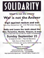 Solidarity:  Islam is not the enemy, War is not the Answer